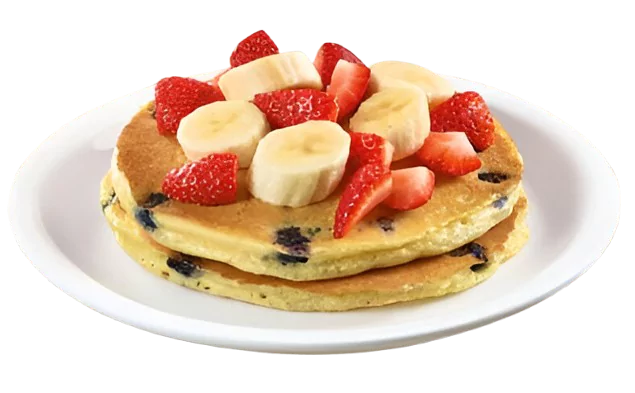 Stack of Double Berry Banana Strawberry Pancakes